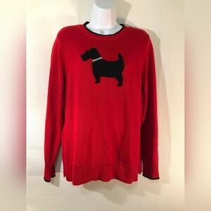 Charter Club Women's Scottie Dog Sweater Red Black Rhinestone Collar Cotton Blen